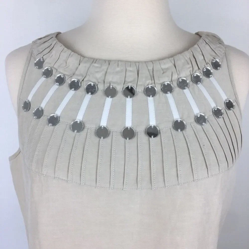 Vintage Tory Burch Silk Linen Blend Embellished Tank Top